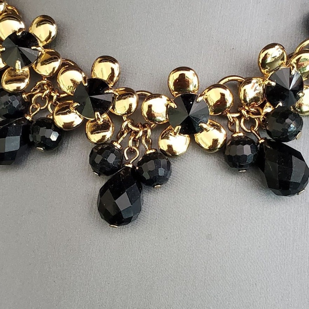 Kate Spade Sunset Blooms Gold Tone Black Faceted Bead Floral Statement Necklace - Picture 4 of 6